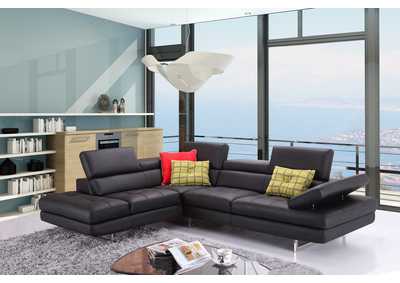 A761 Italian Leather Sectional Slate Black In Left Hand Facing