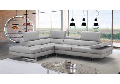 Image for A761 Italian Leather Sectional Light Grey In Left Hand Facing