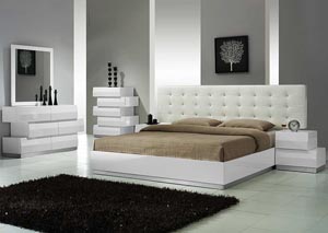 Milan White Queen Bed, Dresser & Mirror