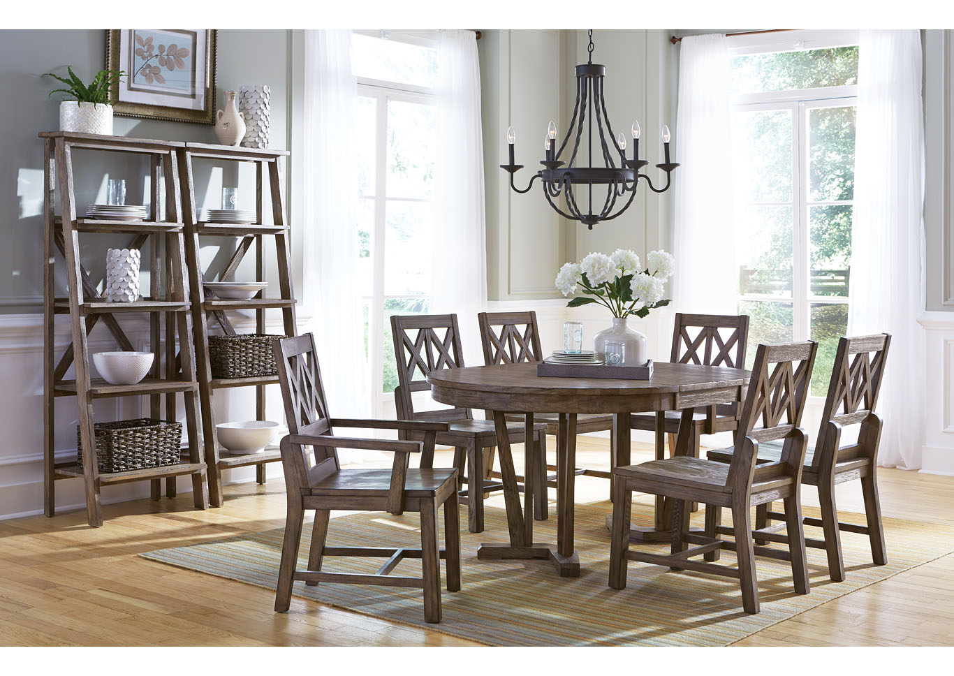 Foundry Driftwood Oval Dining Set w/4 Wood Side Chairs & 2 Wood Arm Chairs,Kincaid