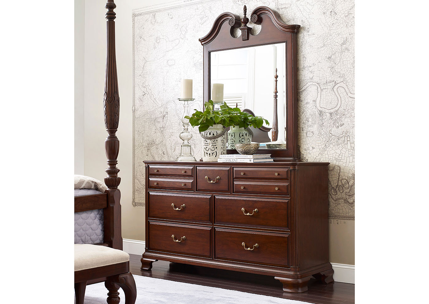 Hadleigh Classic Cherry Pediment Dresser & Mirror,Kincaid