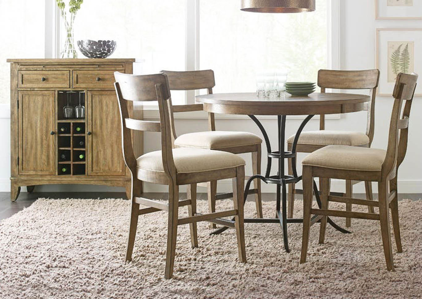 The Nook Brushed Oak 54" Counter Table Dining Set w/4 Counter Chairs,Kincaid