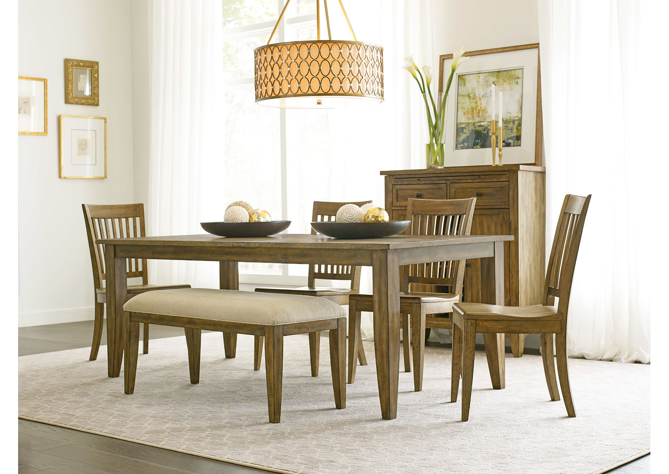 The Nook Brushed Oak Dining Set w/4 Side Chairs & Bench,Kincaid