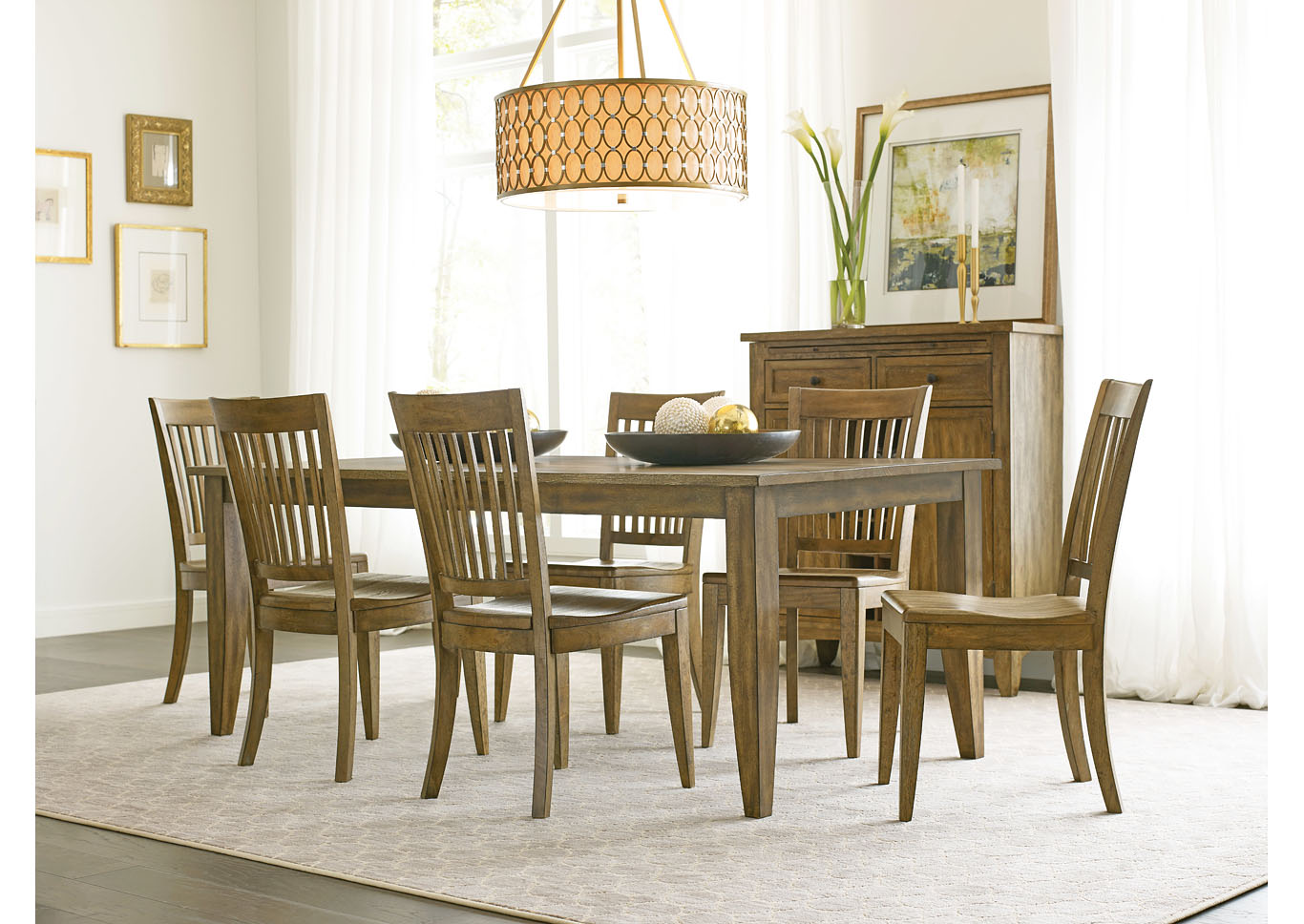 The Nook Brushed Oak Dining Set w/6 Side Chairs,Kincaid