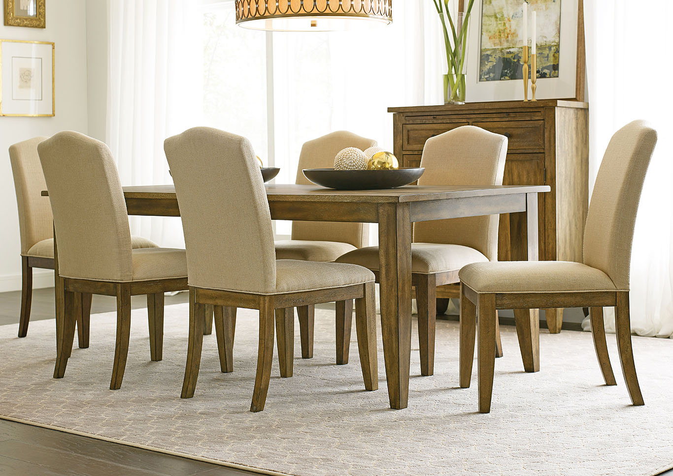 The Nook Brushed Oak Dining Set w/6 Upholstered Chairs,Kincaid