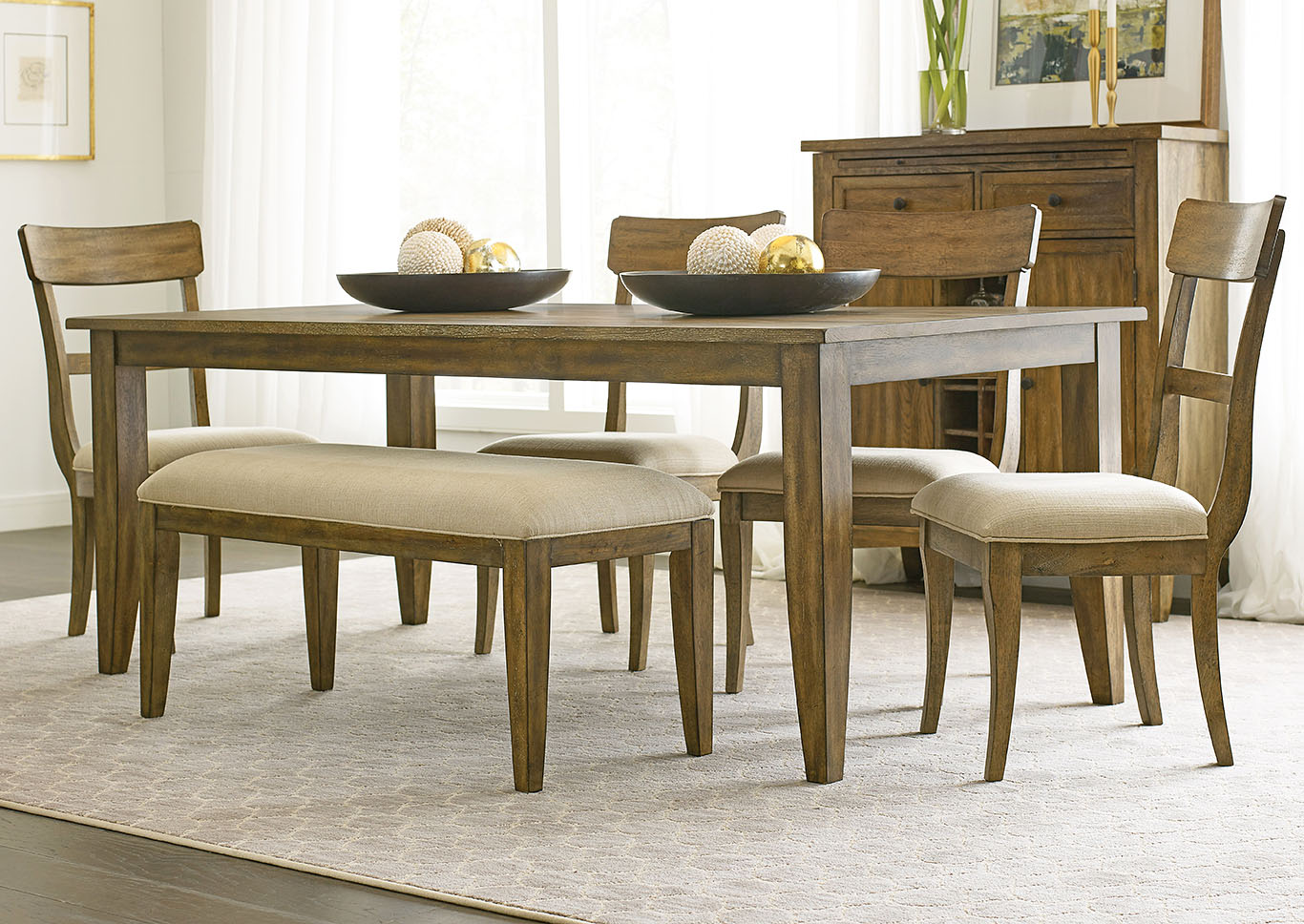 The Nook Brushed Oak Dining Set w/4 Side Chairs & Bench,Kincaid