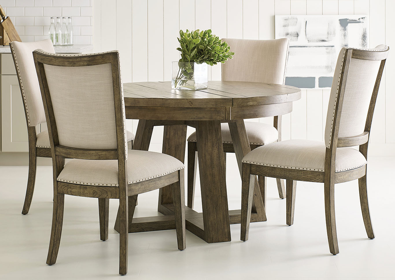 Plank Road Stone Round Dining Set w/4 Side Chairs,Kincaid