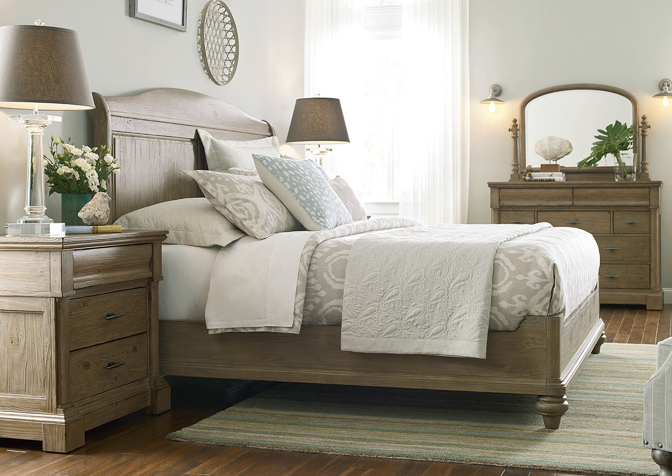 Serenity Dune California King Sleigh Bed w/Dresser & Mirror,Kincaid