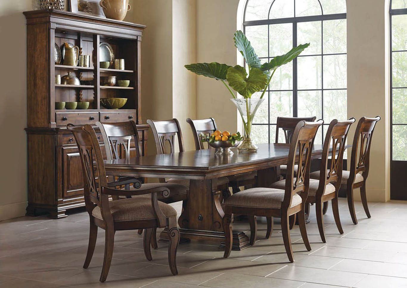 Portolone Truffle Rectangular Dining Table w/6 Upholstered Side Chairs & 2 Arm Chairs,Kincaid