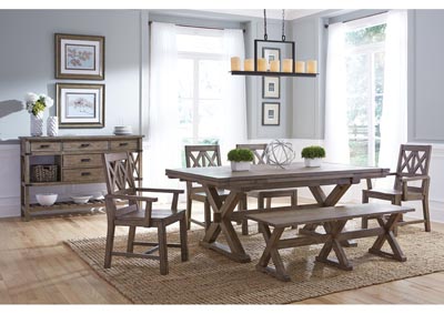Image for Foundry Driftwood Dining Set w/2 Wood Side Chairs, 2 Wood Arm Chairs & Bench