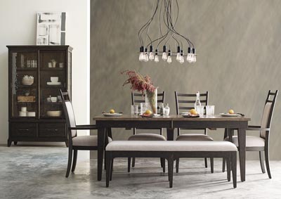 Image for Plank Road Charcoal Rectangular Dining Set w/2 Side Chairs, 2 Arm Chairs & Bench