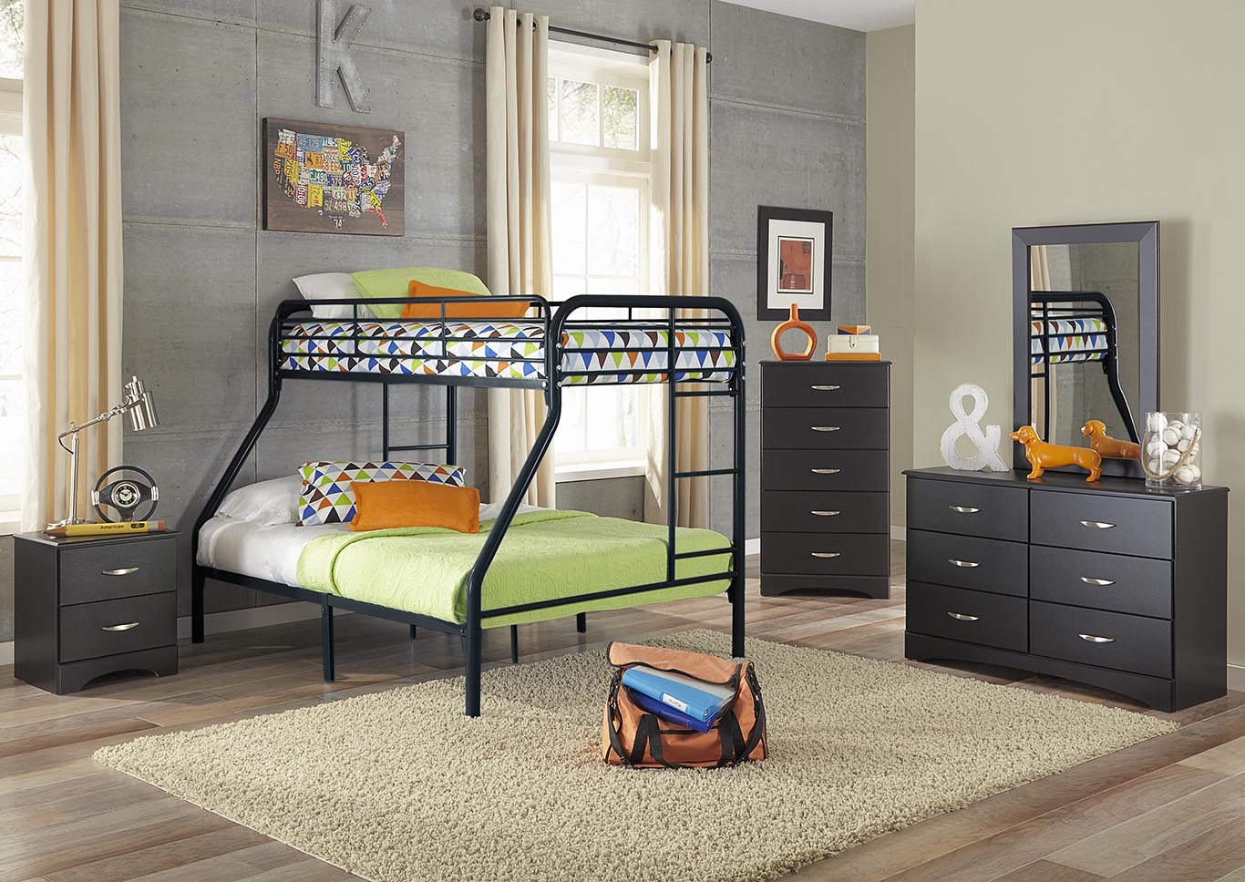 Metal Black Twin/Full Metal Bunkbed,Kith