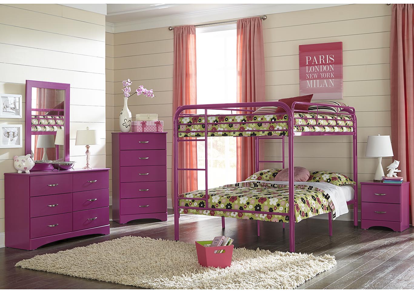 Metal Raspberry Full/Full Metal Bunkbed,Kith