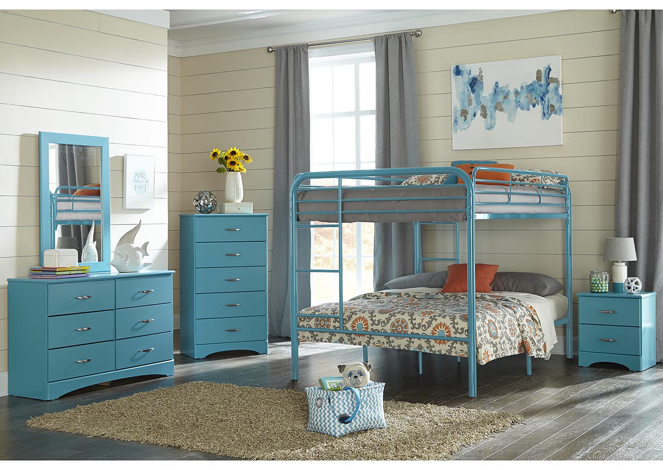 Metal Turquoise Full/Full Metal Bunkbed,Kith