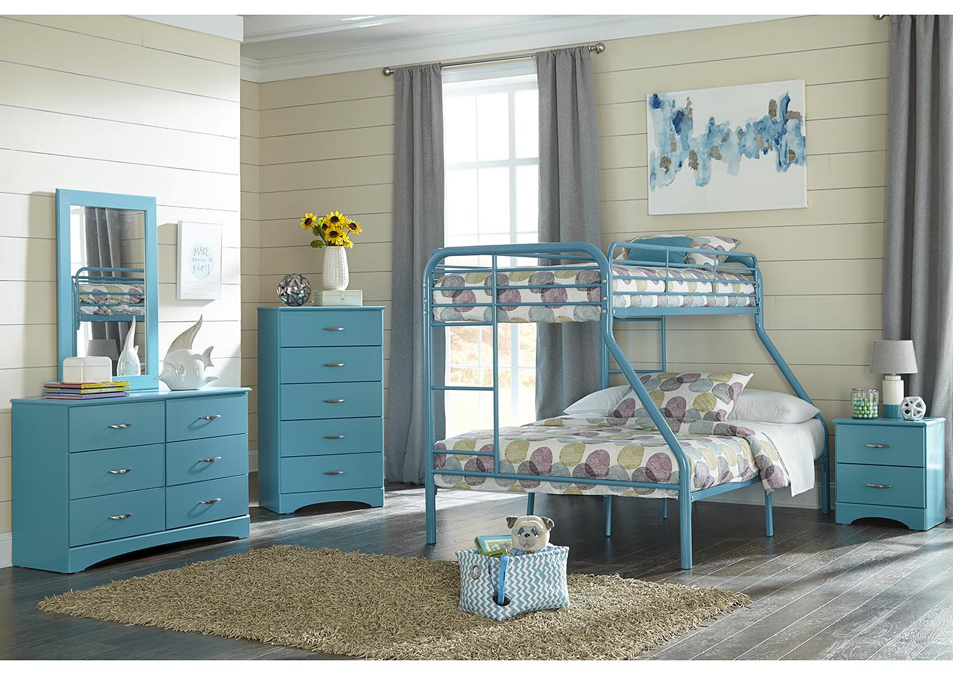 Metal Turquoise Twin/Full Metal Bunkbed,Kith