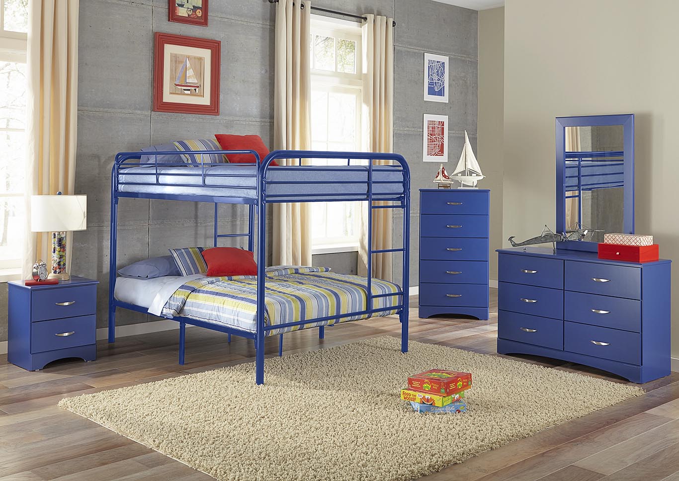 Metal Royal Blue Full/Full Metal Bunkbed,Kith