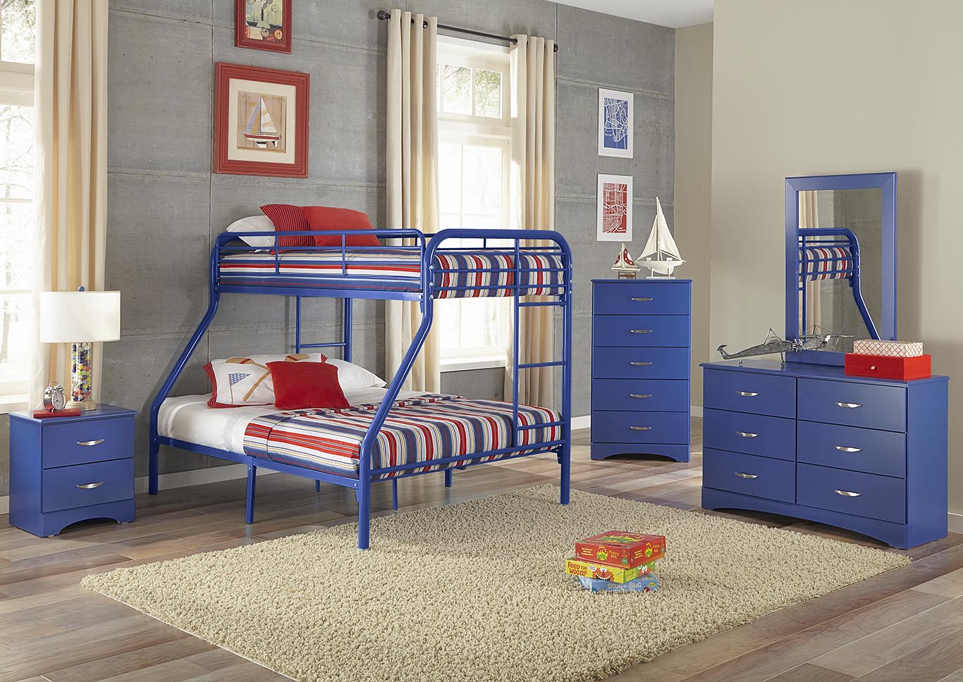 Metal Royal Blue Twin/Full Metal Bunkbed,Kith