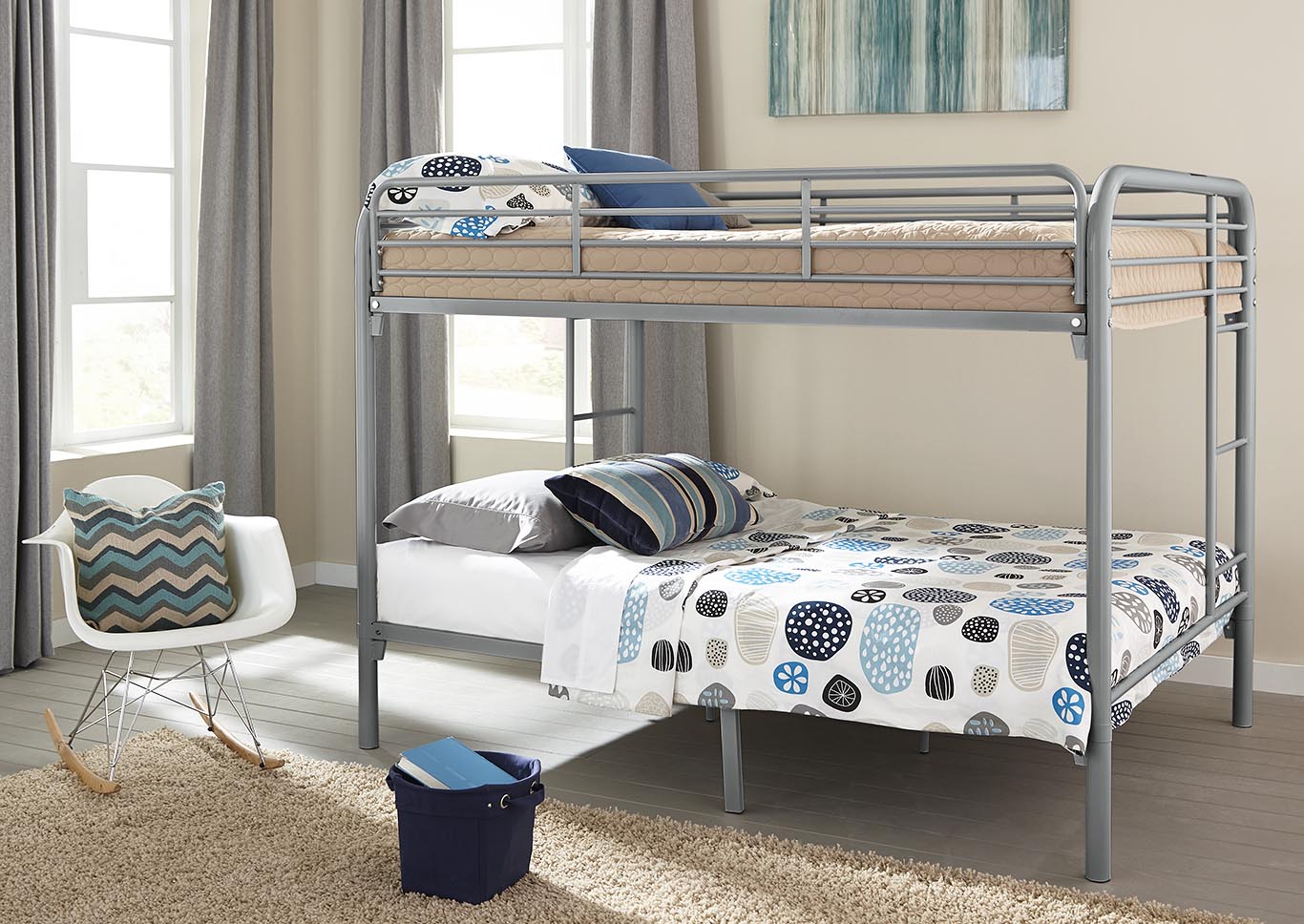 Metal Silver Full/Full Metal Bunkbed,Kith