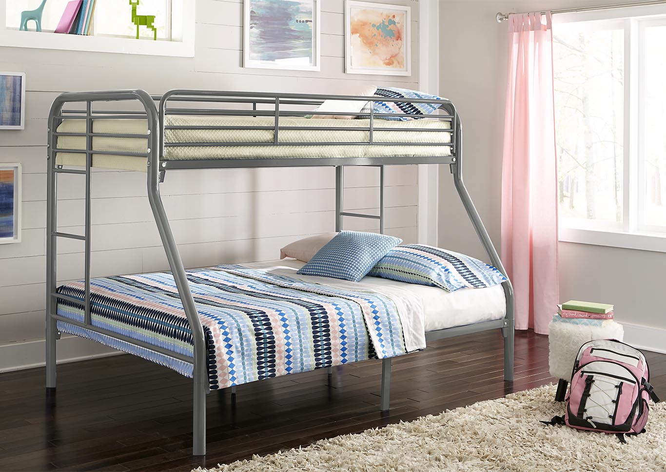 Metal Silver Twin/Full Metal Bunkbed,Kith