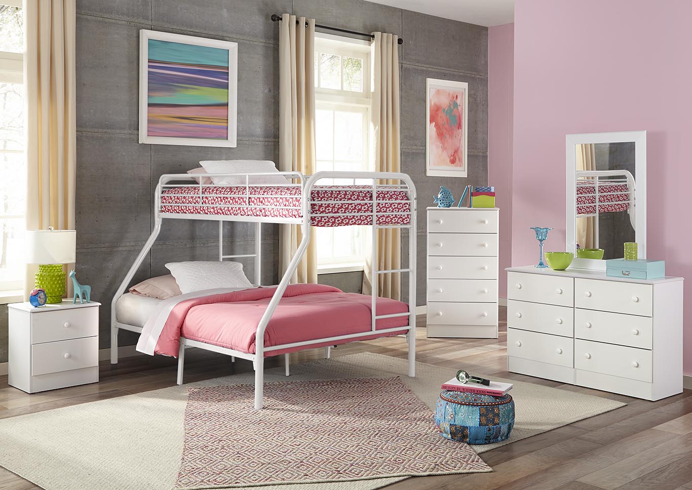 Metal White Twin/Full Metal Bunkbed,Kith