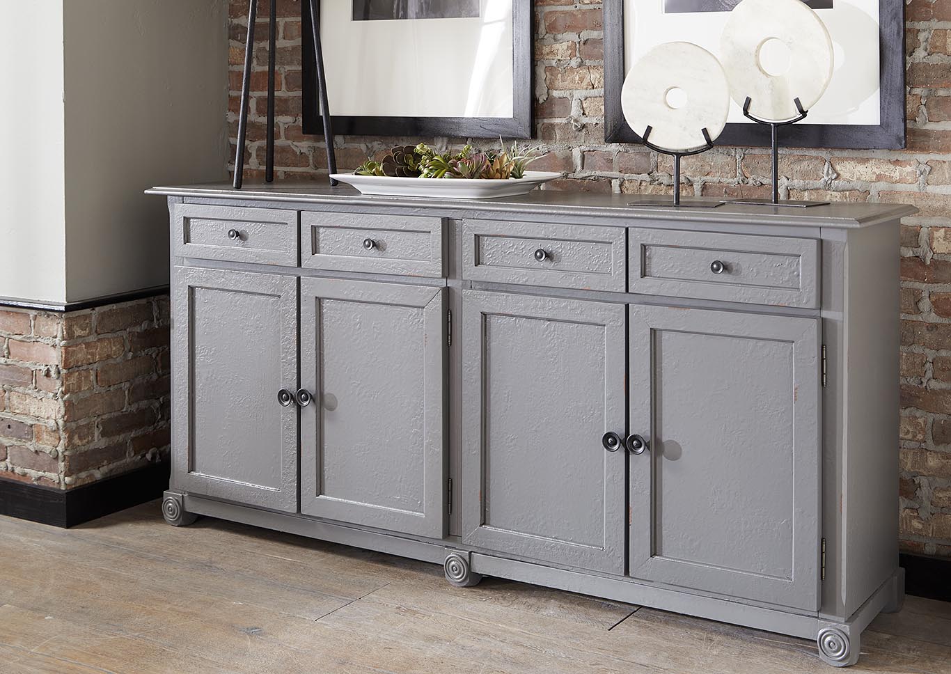 Rustic Gray 4 Drawer & Door Console,Kith