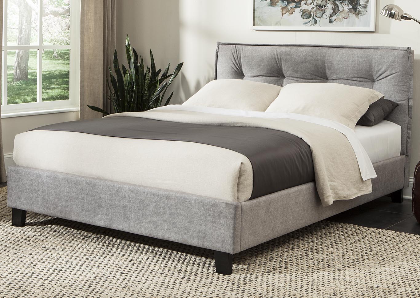 Fabric Padded Gray Full Upholstered Bed,Kith