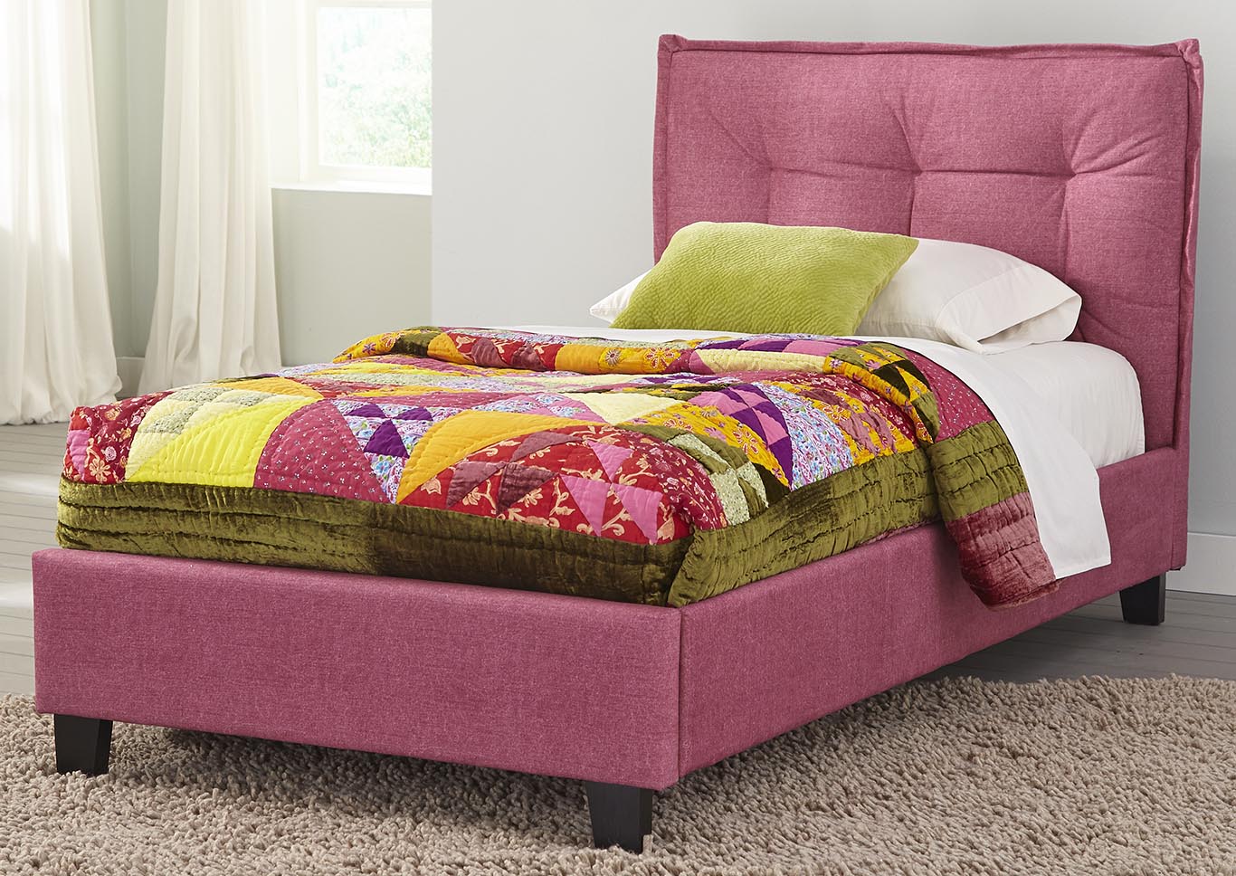 Fabric Padded Pink Twin Upholstered Bed,Kith