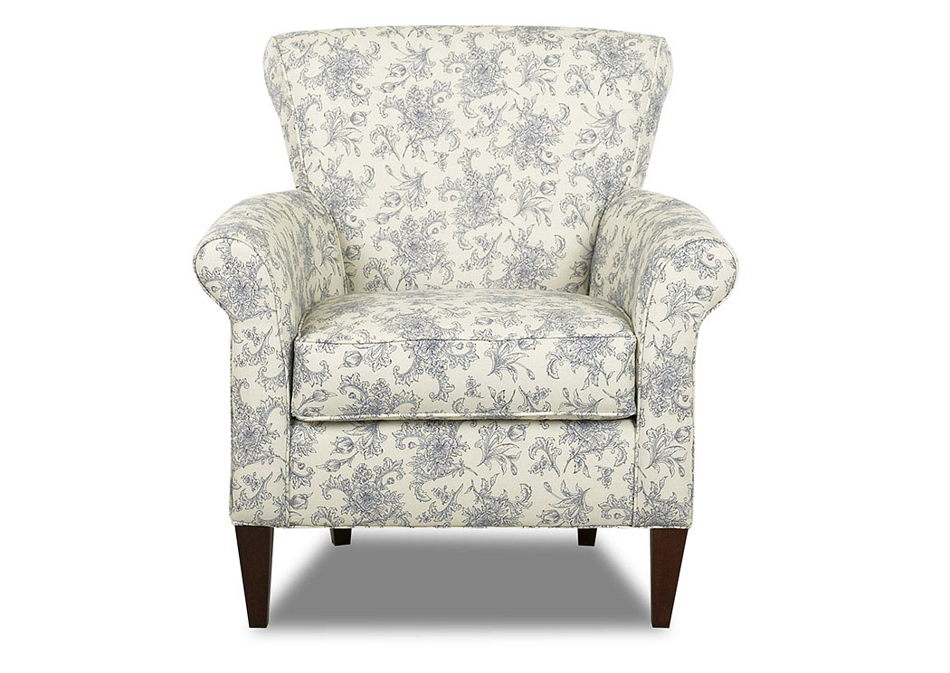 Louise Blue and White Stationary Fabric Chair,Klaussner Home Furnishings