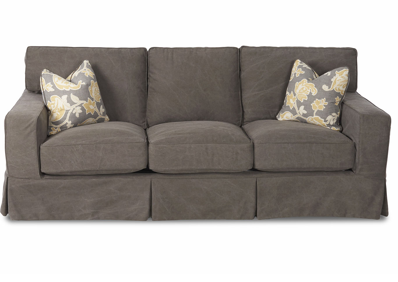 Riley Pewter Stationary Fabric Sofa & Brown Furniture