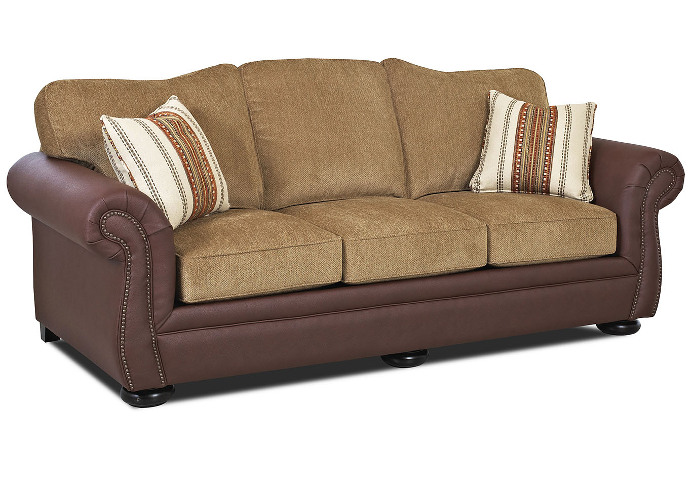 Platter Street Dark Brown and Beige Leather and Fabric Sofa,Klaussner Home Furnishings