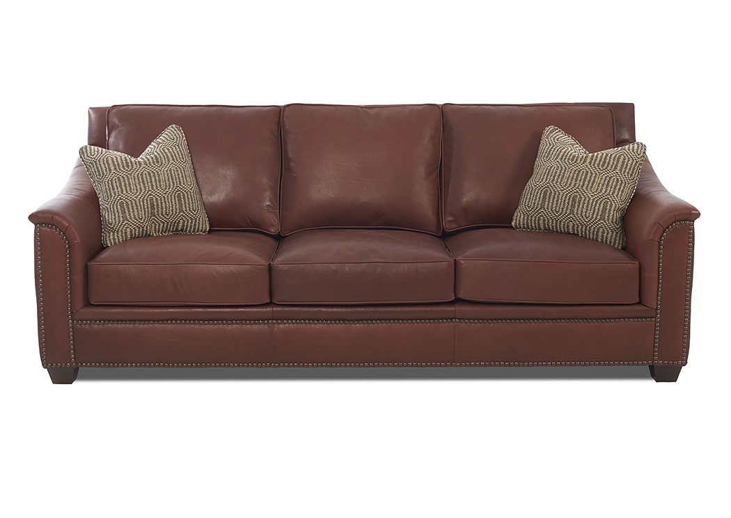 Wilkesboro Wild Nutmeg Leather Stationary Sofa,Klaussner Home Furnishings