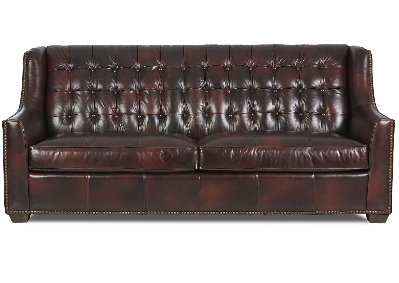 Pennington Chestnut Brown Leather Stationary Sofa,Klaussner Home Furnishings