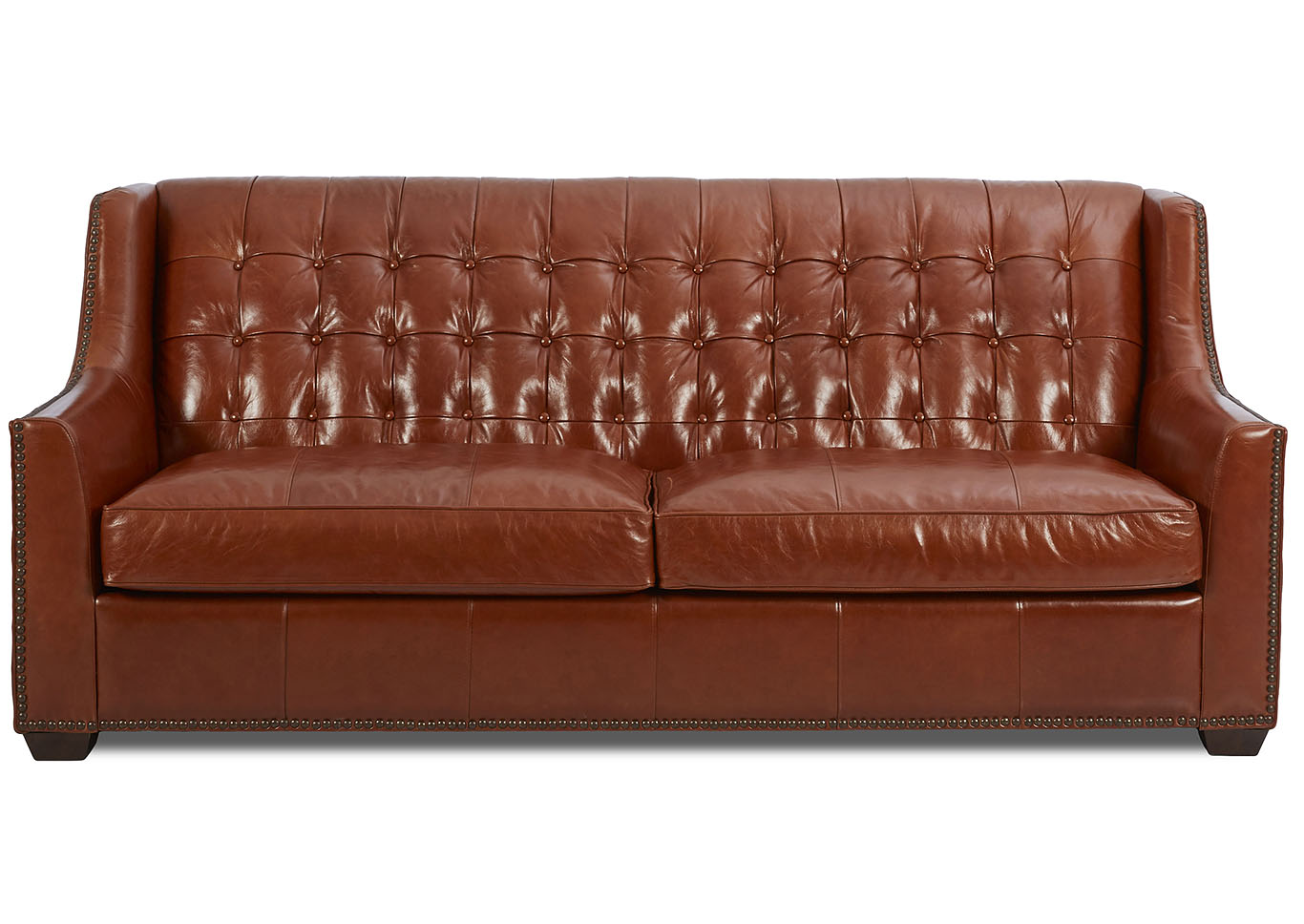 Pennington Brown Leather Stationary Sofa,Klaussner Home Furnishings