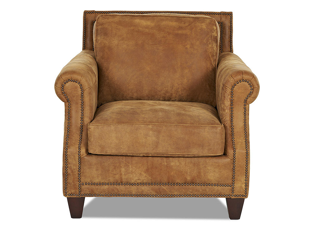 York Laramie Tumbleweed Brown Leather Stationary Chair,Klaussner Home Furnishings