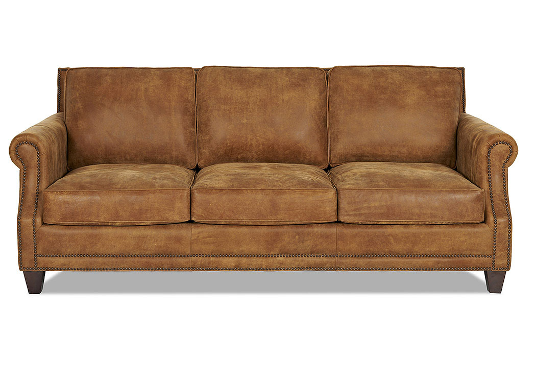 York Laramie Tumbleweed Brown Leather Stationary Sofa,Klaussner Home Furnishings