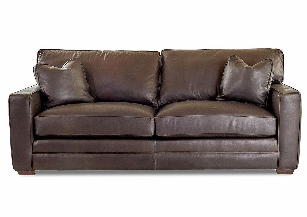 Homestead Wild Bark Brown Leather Stationary Sofa,Klaussner Home Furnishings