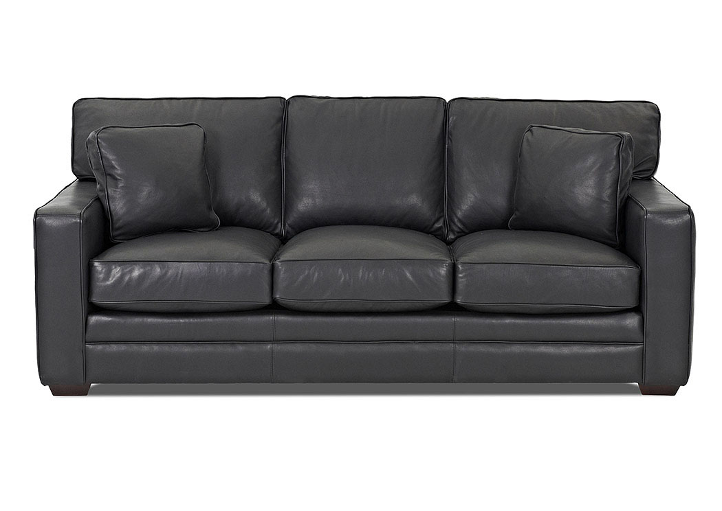 Homestead Pony Carbon Black Leather Stationary Sofa,Klaussner Home Furnishings
