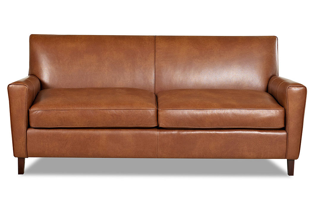 Goldie Chestnut Leather Stationary Sofa,Klaussner Home Furnishings