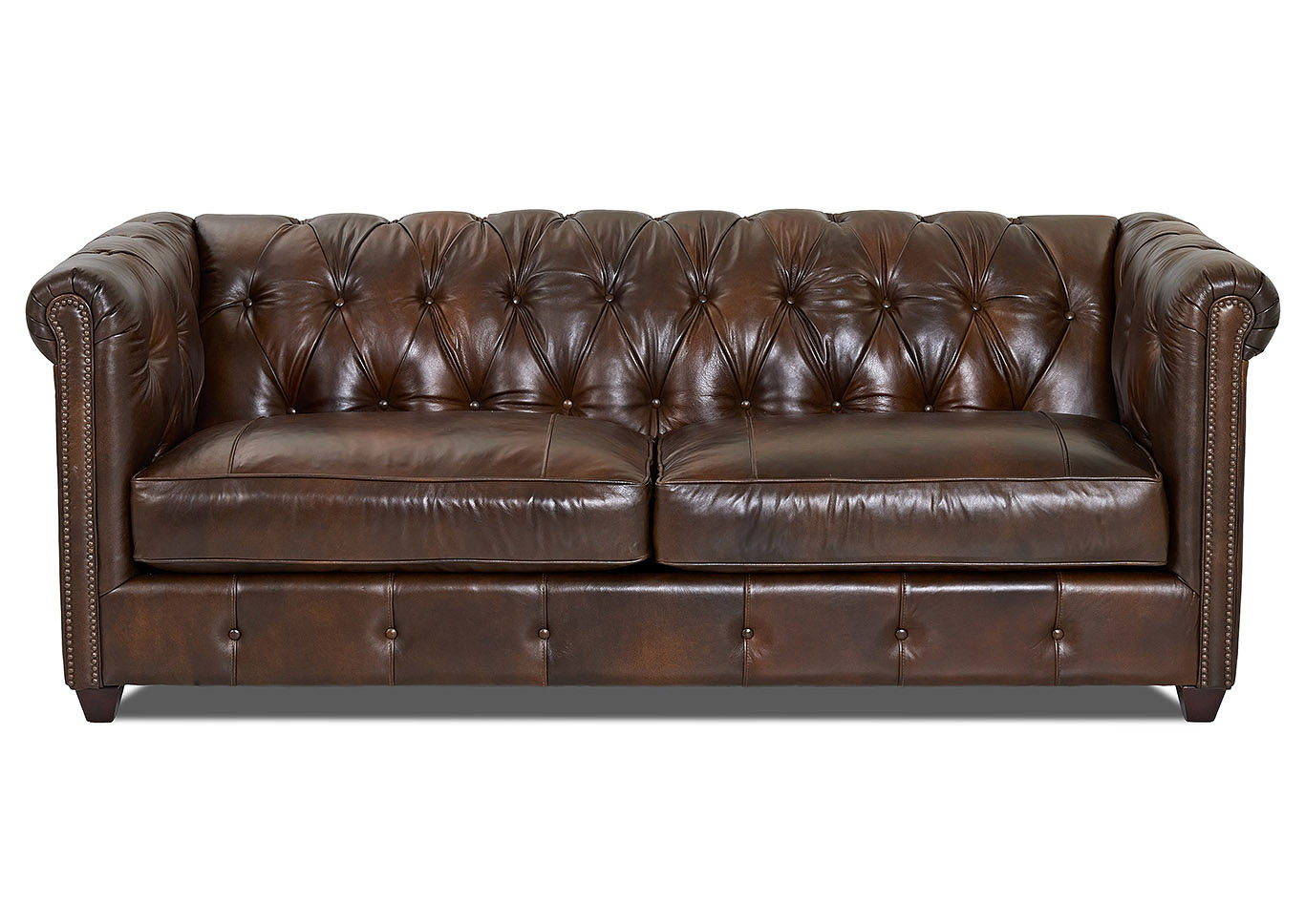 Beech Mountain Chesterfield Whiskey Leather Stationary Sofa,Klaussner Home Furnishings