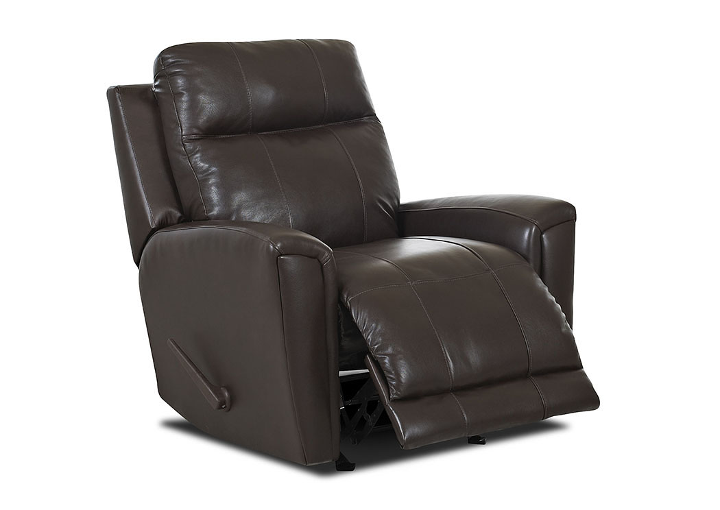 Priest Chocolate Brown Leather & Vinyl Reclining Rocking Chair,Klaussner Home Furnishings