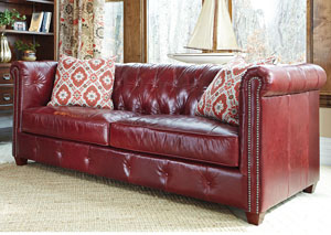 Image for Beech Mountain Cranberry Stationary Leather Sofa