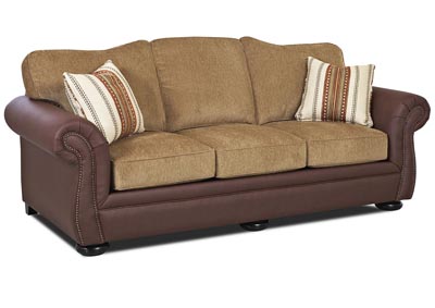 Platter Street Dark Brown and Beige Leather and Fabric Sofa