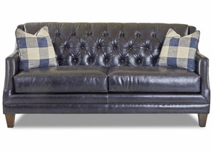 Buxton Blue Leather Stationary Sofa