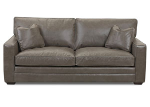 Homestead Pewter Brown Leather Stationary Sofa