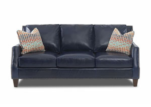 Carteret Rex Widsor Blue Leather Stationary Sofa