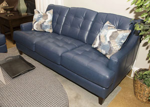 Pinson Blue Leather Stationary Sofa, Living Rooms With Blue Leather Sofas