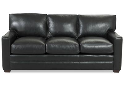 Pantego Black Leather Stationary Sofa