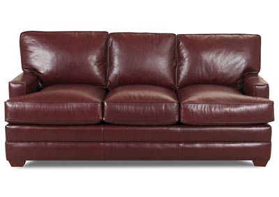 Pantego Burgundy Leather Stationary Sofa