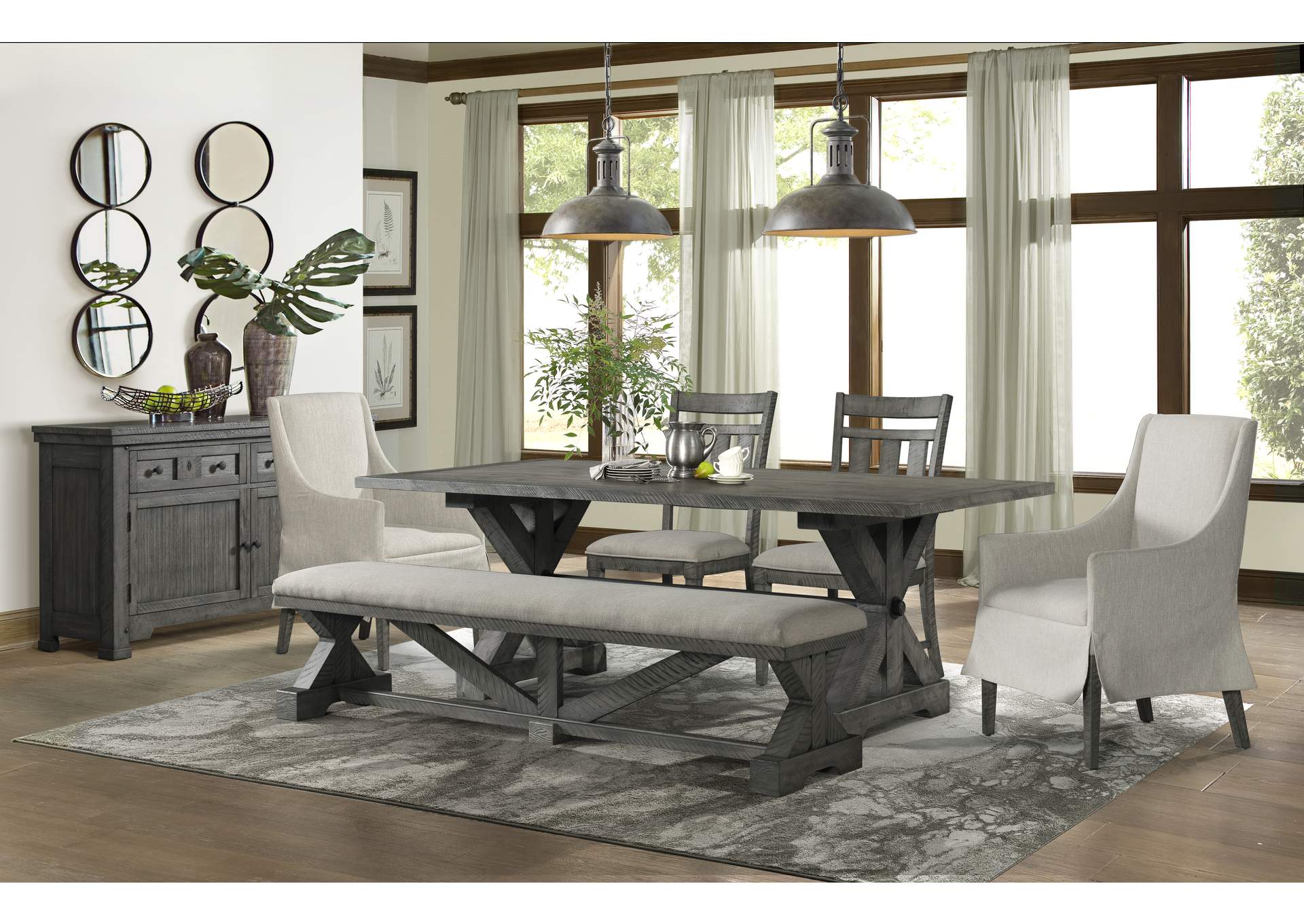 5062 Old Forge Trestle Dining Table Sit, Trestle Dining Table Set