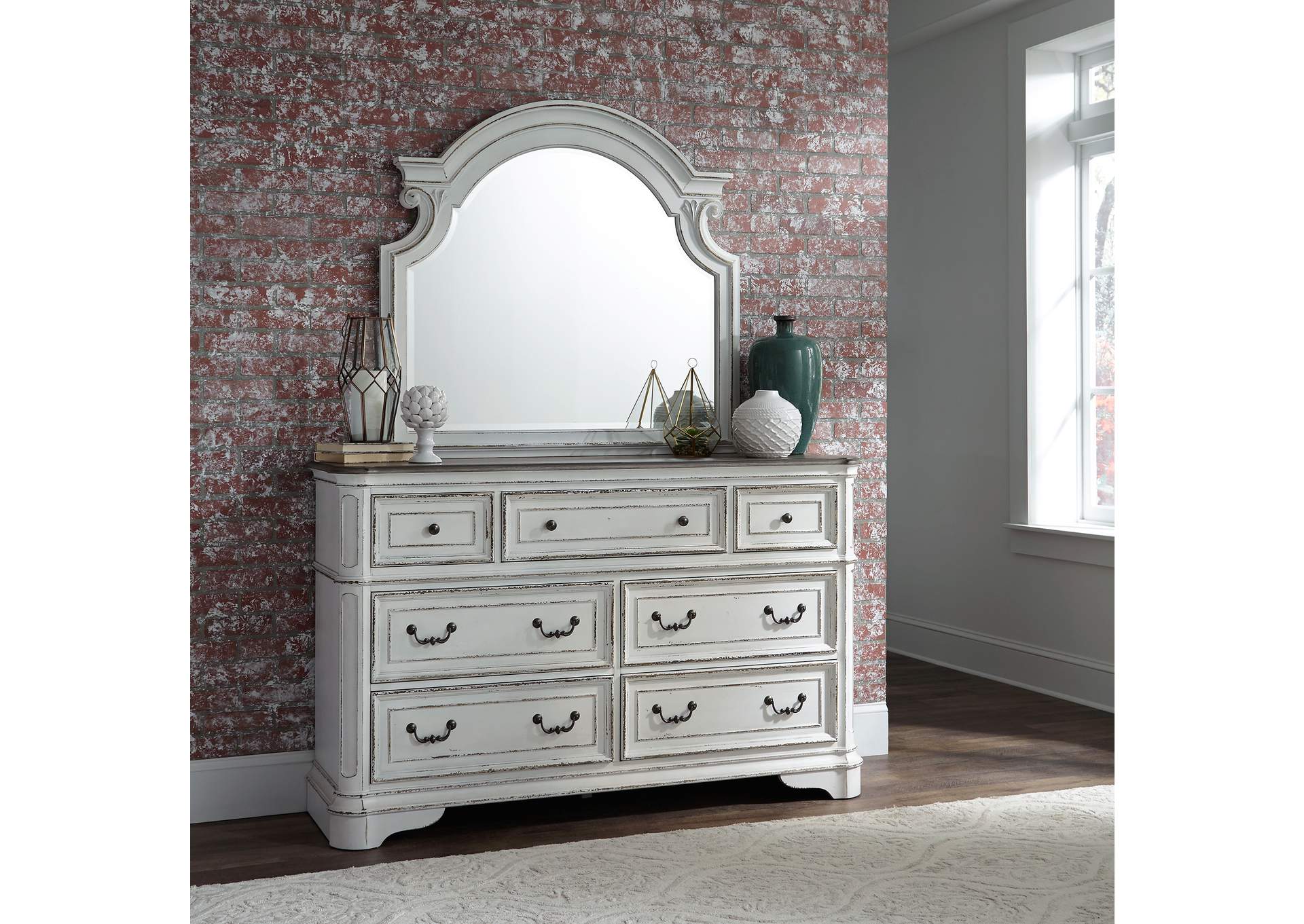 Magnolia Manor King Panel Bed, Dresser & Mirror, Chest, Nightstand,Liberty